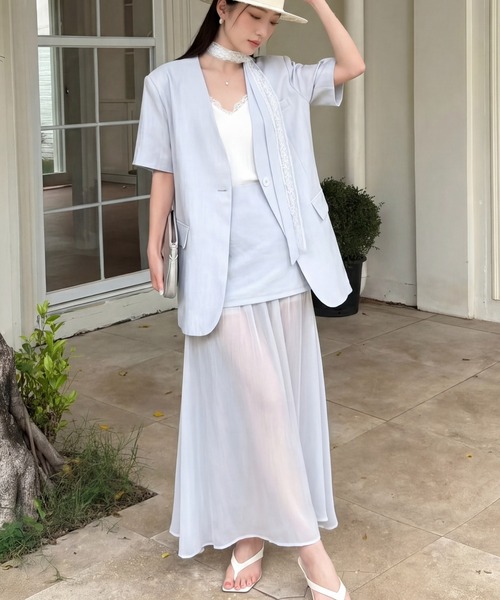 DRESS PLUS(ドレスプラス)の「ショートスリーブジャケット ロングスカート(セットアップ・レディース・ラベンダー/アイボリー/ライトブルー・M/L)」の6枚目の写真