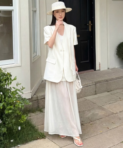 DRESS PLUS(ドレスプラス)の「ショートスリーブジャケット ロングスカート(セットアップ・レディース・ラベンダー/アイボリー/ライトブルー・M/L)」の8枚目の写真