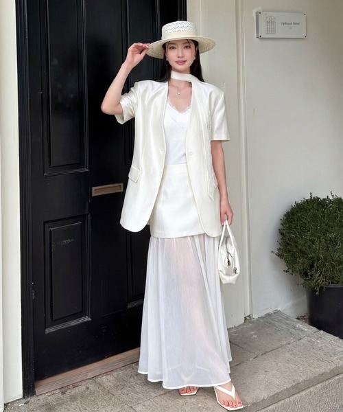DRESS PLUS(ドレスプラス)の「ショートスリーブジャケット ロングスカート(セットアップ・レディース・ラベンダー/アイボリー/ライトブルー・M/L)」の10枚目の写真