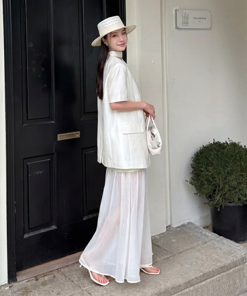 DRESS PLUS(ドレスプラス)の「ショートスリーブジャケット ロングスカート(セットアップ・レディース・ラベンダー/アイボリー/ライトブルー・M/L)」の12枚目の写真