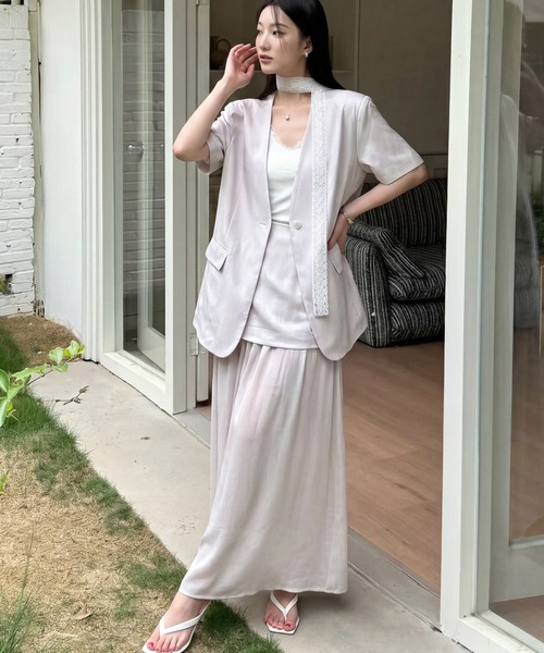 DRESS PLUS(ドレスプラス)の「ショートスリーブジャケット ロングスカート(セットアップ・レディース・ラベンダー/アイボリー/ライトブルー・M/L)」の14枚目の写真