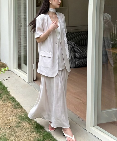 DRESS PLUS(ドレスプラス)の「ショートスリーブジャケット ロングスカート(セットアップ・レディース・ラベンダー/アイボリー/ライトブルー・M/L)」の17枚目の写真