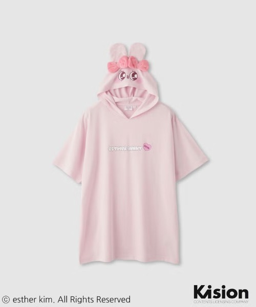 Mac-House(マックハウス)の「Esther Bunny エスターバニー 耳付き 半袖Tパーカー(パーカー・レディース・パープル/ホワイト/ピンク・M/L)」の3枚目の写真