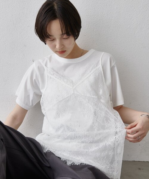 COLONY 2139(コロニートゥーワンスリーナイン)の「【WEB限定】レースキャミ付きTシャツ(Tシャツ/カットソー・レディース・ブラック/オフホワイト・FREE)」の19枚目の写真