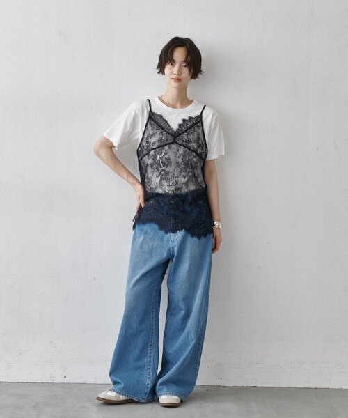 COLONY 2139(コロニートゥーワンスリーナイン)の「【WEB限定】レースキャミ付きTシャツ(Tシャツ/カットソー・レディース・ブラック/オフホワイト・FREE)」の5枚目の写真