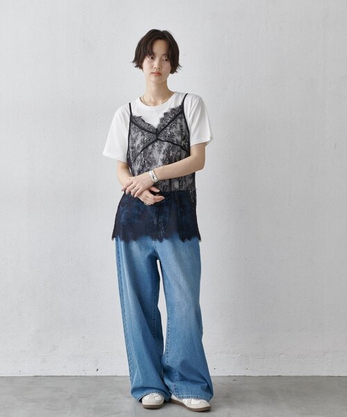COLONY 2139(コロニートゥーワンスリーナイン)の「【WEB限定】レースキャミ付きTシャツ(Tシャツ/カットソー・レディース・ブラック/オフホワイト・FREE)」の9枚目の写真