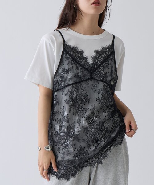 COLONY 2139(コロニートゥーワンスリーナイン)の「【WEB限定】レースキャミ付きTシャツ(Tシャツ/カットソー・レディース・ブラック/オフホワイト・FREE)」の14枚目の写真