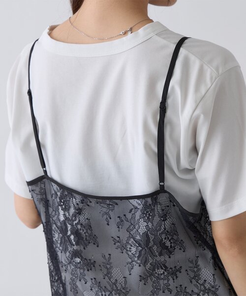 COLONY 2139(コロニートゥーワンスリーナイン)の「【WEB限定】レースキャミ付きTシャツ(Tシャツ/カットソー・レディース・ブラック/オフホワイト・FREE)」の17枚目の写真