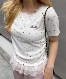 テレコ裾レースヘンリーTシャツ