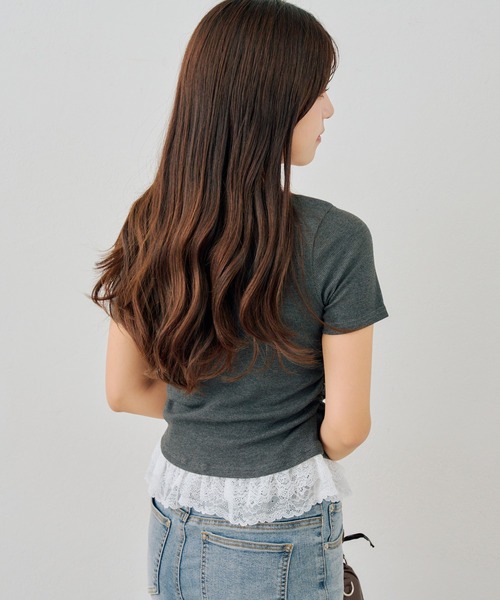 Another Branch olive des olive（アナザーブランチオリーブデオリーブ）の「テレコ裾レースヘンリーTシャツ（Tシャツ/カットソー・レディース・ドット/その他11/ブラック/チャコールグレー・FREE）」の15枚目の写真