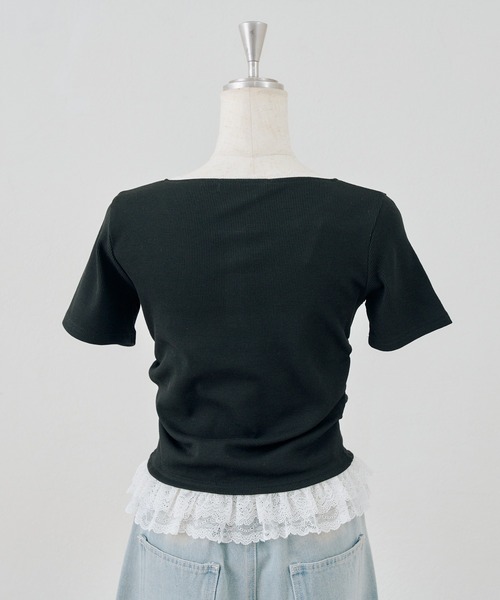Another Branch olive des olive（アナザーブランチオリーブデオリーブ）の「テレコ裾レースヘンリーTシャツ（Tシャツ/カットソー・レディース・ドット/その他11/ブラック/チャコールグレー・FREE）」の22枚目の写真
