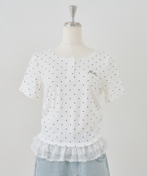 Another Branch olive des olive（アナザーブランチオリーブデオリーブ）の「テレコ裾レースヘンリーTシャツ（Tシャツ/カットソー・レディース・ドット/その他11/ブラック/チャコールグレー・FREE）」の10枚目の写真