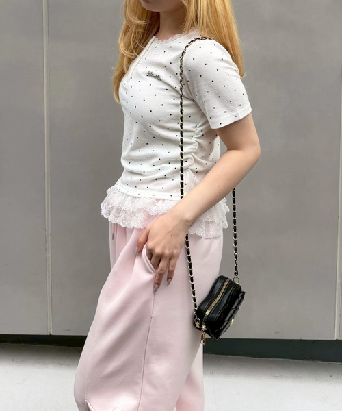 Another Branch olive des olive（アナザーブランチオリーブデオリーブ）の「テレコ裾レースヘンリーTシャツ（Tシャツ/カットソー・レディース・ドット/その他11/ブラック/チャコールグレー・FREE）」の8枚目の写真