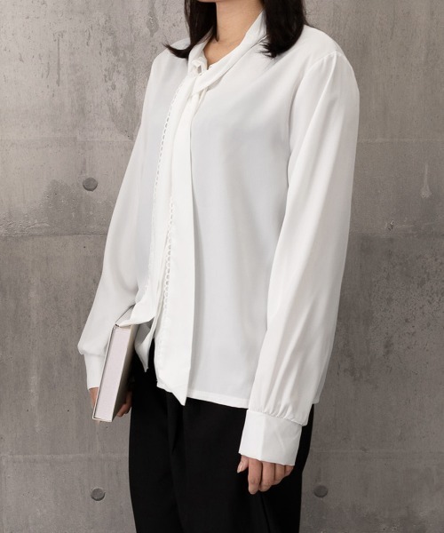 Miniministore(ミニミニストア)の「リボンタイブラウス ボウタイシャツ 長袖(シャツ/ブラウス・レディース・ブルー/ホワイト・FREE)」の10枚目の写真