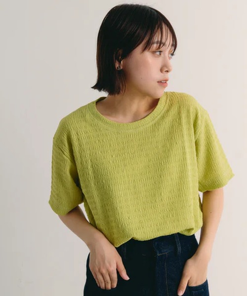merrylatte(メリーラテ)の「リンクルクルーネックカットソー【IROHANI】(Tシャツ/カットソー・レディース・ホワイト/グリーン・FREE)」の2枚目の写真