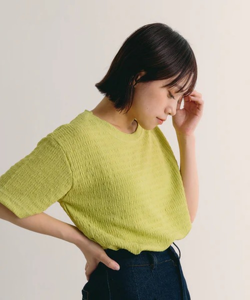merrylatte(メリーラテ)の「リンクルクルーネックカットソー【IROHANI】(Tシャツ/カットソー・レディース・ホワイト/グリーン・FREE)」の16枚目の写真