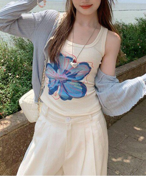 gossip！ロサンゼルス（ゴシップロサンゼルス）の「Y2K ヴィンテージライク ビッグフラワー リブタンクトップ（Tシャツ/カットソー・レディース・ベージュ・M）」の4枚目の写真