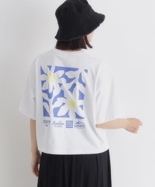 CAMP7（キャンプセブン）の「CAMP7(キャンプ7)フラワープリントショートＴシャツ（Tシャツ/カットソー・レディース・ダークグレー/ホワイト/ライトベージュ・S/M/L）」の2枚目の写真