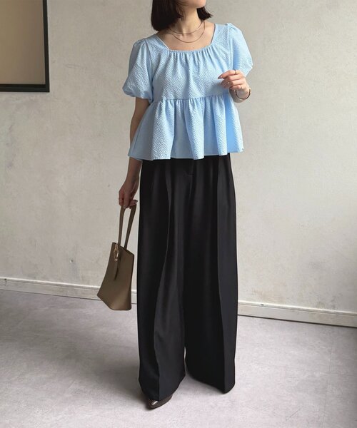 Thevon(ゼボン)の「スクエアネックバックリボンペプラムブラウス(シャツ/ブラウス・レディース・サックスブルー/ブラック/オフホワイト・FREE)」の15枚目の写真