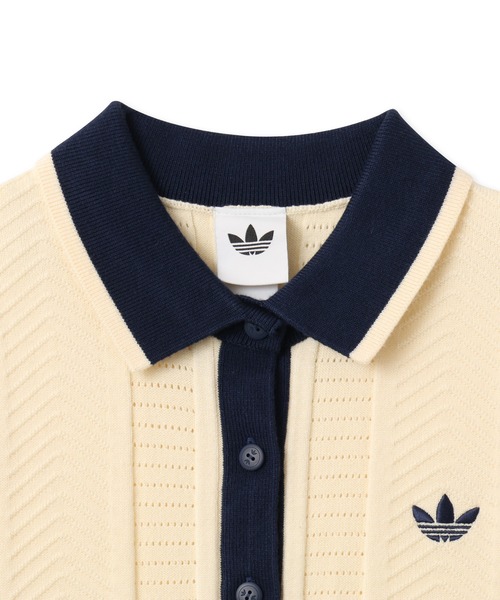 adidas(アディダス)の「adidas CABLE KNIT CALI TEE POLO / アディダス ケーブル ニット カリ Tシャツ ポロ(ポロシャツ・レディース・ベージュ・S/M/L)」の4枚目の写真