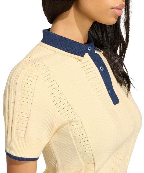 adidas(アディダス)の「adidas CABLE KNIT CALI TEE POLO / アディダス ケーブル ニット カリ Tシャツ ポロ(ポロシャツ・レディース・ベージュ・S/M/L)」の3枚目の写真