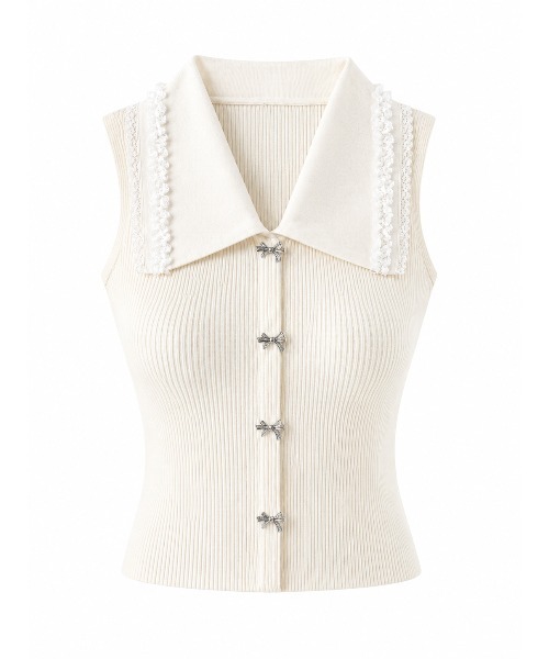 M me eme ビジューリボンカラーニットトップス Bijou ribbon collar knit tops(eme11094)（ニット/セーター）｜M me