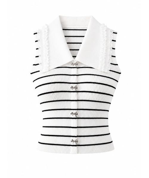 Bijou ribbon collar knit tops(eme11094)（ニット/セーター）｜M me