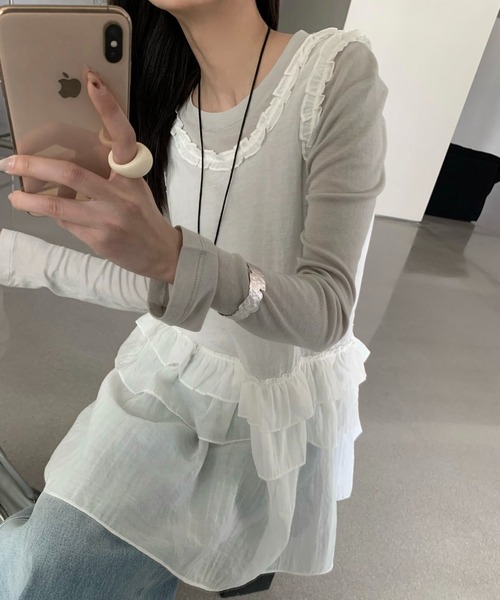 MAISON DE THERESE（メゾン ド テレーズ）の「シアーレースフリルノースリーブ ホワイト レイヤード（Tシャツ/カットソー・レディース・White・FREE）」の14枚目の写真