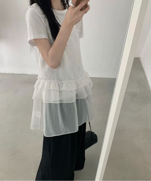 MAISON DE THERESE（メゾン ド テレーズ）の「シアーレースフリルノースリーブ ホワイト レイヤード（Tシャツ/カットソー・レディース・White・FREE）」の5枚目の写真