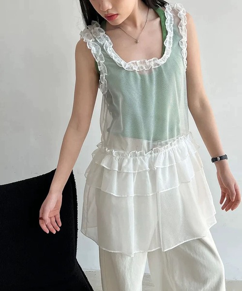 MAISON DE THERESE（メゾン ド テレーズ）の「シアーレースフリルノースリーブ ホワイト レイヤード（Tシャツ/カットソー・レディース・White・FREE）」の22枚目の写真