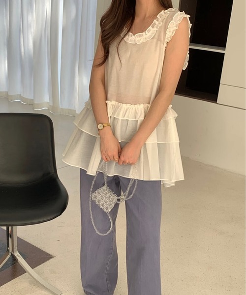 MAISON DE THERESE（メゾン ド テレーズ）の「シアーレースフリルノースリーブ ホワイト レイヤード（Tシャツ/カットソー・レディース・White・FREE）」の13枚目の写真