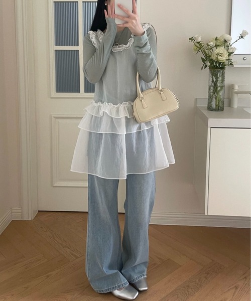 MAISON DE THERESE（メゾン ド テレーズ）の「シアーレースフリルノースリーブ ホワイト レイヤード（Tシャツ/カットソー・レディース・White・FREE）」の11枚目の写真