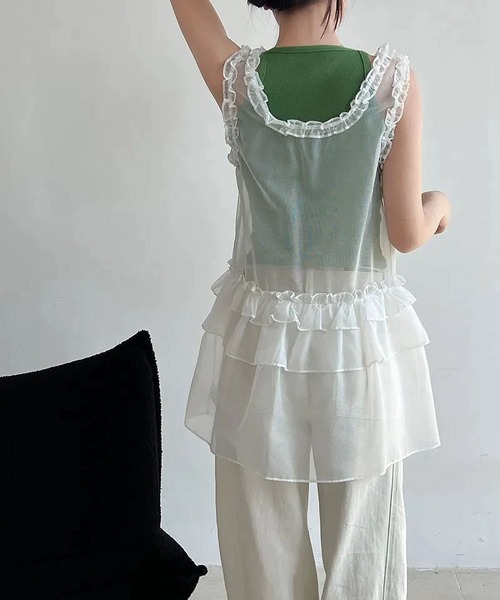 MAISON DE THERESE（メゾン ド テレーズ）の「シアーレースフリルノースリーブ ホワイト レイヤード（Tシャツ/カットソー・レディース・White・FREE）」の21枚目の写真