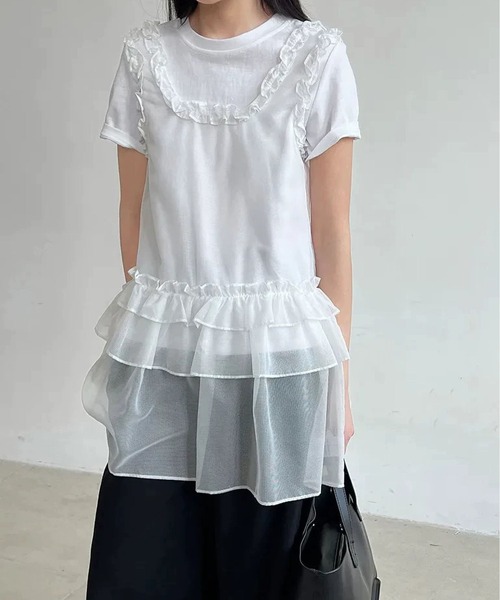 MAISON DE THERESE（メゾン ド テレーズ）の「シアーレースフリルノースリーブ ホワイト レイヤード（Tシャツ/カットソー・レディース・White・FREE）」の2枚目の写真