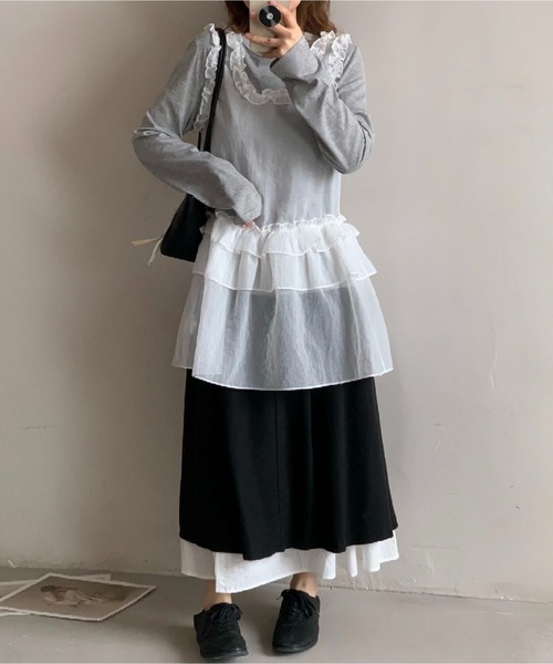 MAISON DE THERESE（メゾン ド テレーズ）の「シアーレースフリルノースリーブ ホワイト レイヤード（Tシャツ/カットソー・レディース・White・FREE）」の10枚目の写真