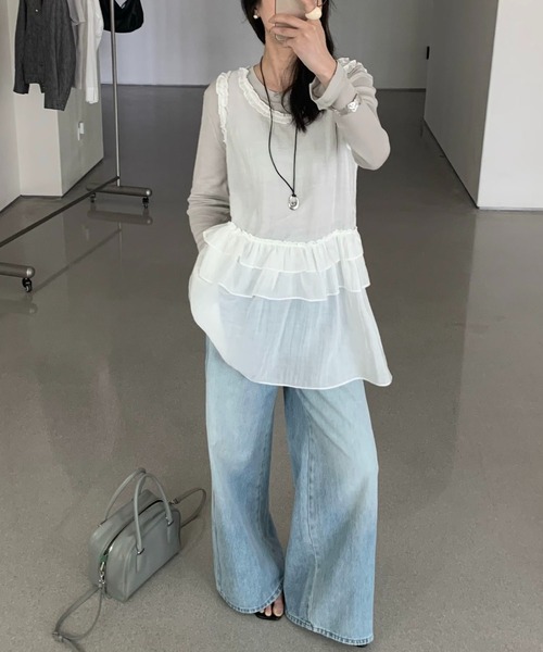 MAISON DE THERESE（メゾン ド テレーズ）の「シアーレースフリルノースリーブ ホワイト レイヤード（Tシャツ/カットソー・レディース・White・FREE）」の7枚目の写真