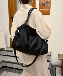 サイドギャザーデザインPUレザーショルダートートバッグ
