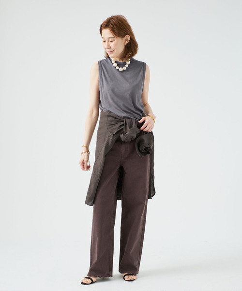 VERMEIL par iena(ヴェルメイユパーイエナ)の「キュプラコットンノースリーブ(Tシャツ/カットソー・レディース・チャコールグレー/ホワイト・FREE)」の14枚目の写真