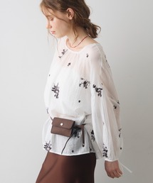 flower embroidery sheer smock blouse / フラワーエンブロイダリーシアースモックブラウス