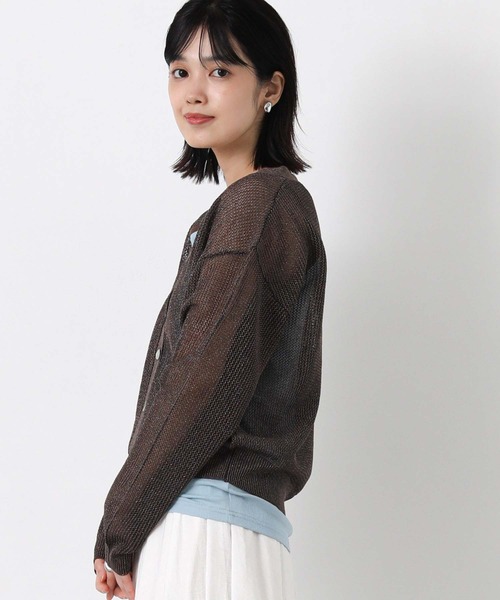 Gready Brilliant(グレディブリリアン)の「ラメ混メッシュVネックカーデ(ニット/セーター・レディース・シルバー系/ブラウン・38)」の18枚目の写真