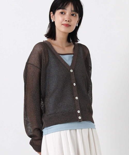 Gready Brilliant(グレディブリリアン)の「ラメ混メッシュVネックカーデ(ニット/セーター・レディース・シルバー系/ブラウン・38)」の20枚目の写真