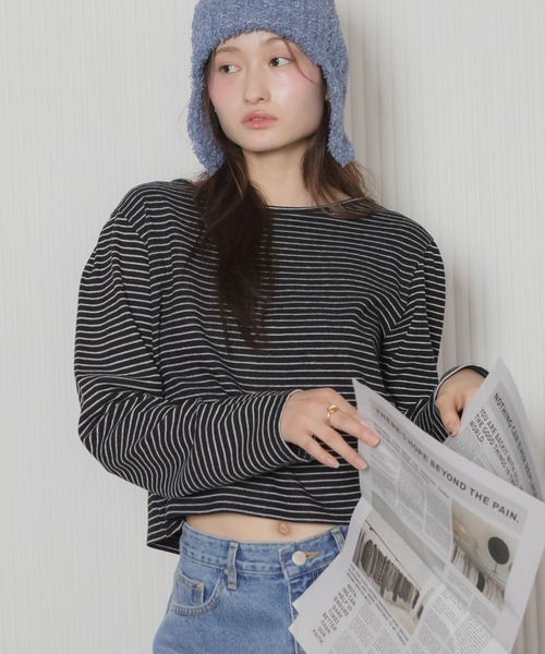 HEILIS(ヘイリス)の「前後2WAYカーディガン / カーディガン トップス 長袖 2WAY クルーネック 羽織り レイヤード 韓国ファッション カジュアル きれいめ オフィスカジュアル デイリー 秋服 冬服 春服 アイボリー ピンク グレー ブラウン ブラック ボーダー 無地 シンプル ノームコア(カーディガン/ボレロ・レディース・ブラック/ブラック系その他/アイボリー/ピンク/グレー/ホワイト系その他・FREE)」の5枚目の写真