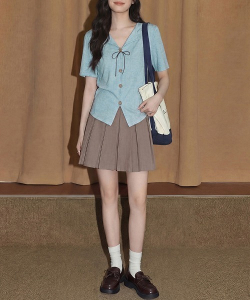 ONEP STAR(ワンピスター)の「フロントリボン&ボタン装飾リブカットソー(Tシャツ/カットソー・レディース・ブルー・X-LARGE/LARGE/MEDIUM)」の10枚目の写真