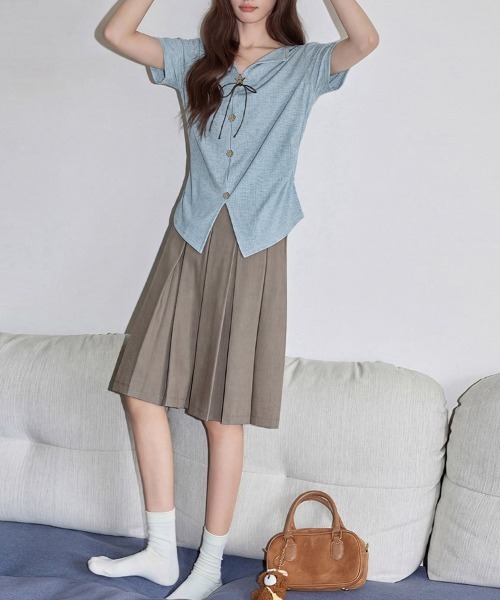 ONEP STAR(ワンピスター)の「フロントリボン&ボタン装飾リブカットソー(Tシャツ/カットソー・レディース・ブルー・X-LARGE/LARGE/MEDIUM)」の11枚目の写真