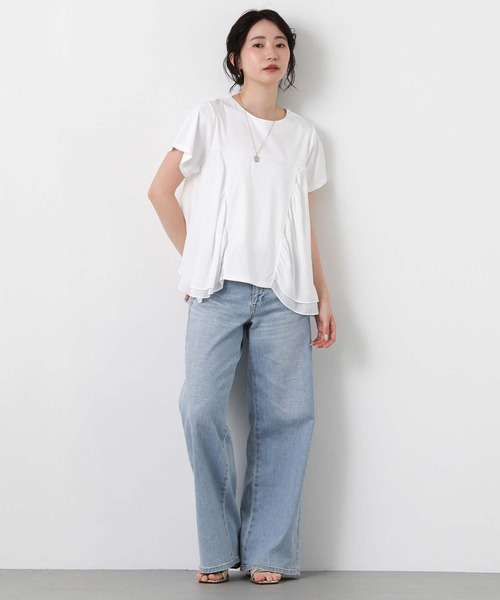 Gready Brilliant(グレディブリリアン)の「異素材wティアードクルー(Tシャツ/カットソー・レディース・オフホワイト/グレイッシュベージュ・38)」の3枚目の写真