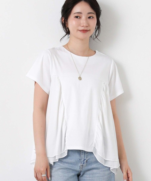 Gready Brilliant(グレディブリリアン)の「異素材wティアードクルー(Tシャツ/カットソー・レディース・オフホワイト/グレイッシュベージュ・38)」の7枚目の写真