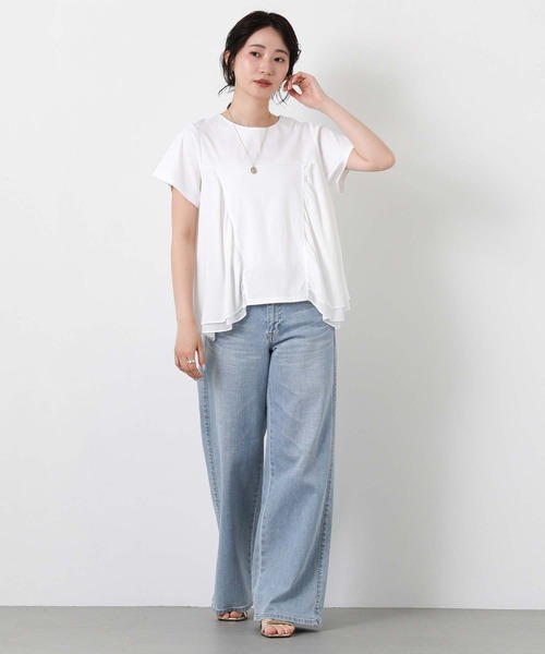 Gready Brilliant(グレディブリリアン)の「異素材wティアードクルー(Tシャツ/カットソー・レディース・オフホワイト/グレイッシュベージュ・38)」の4枚目の写真