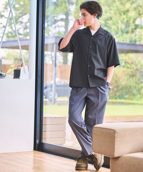 green label relaxing(グリーンレーベルリラクシング)の「ボイル メッシュ オープンカラー 半袖 シャツ -吸水速乾-(シャツ/ブラウス・メンズ・ダークグレー/モカ/ネイビー・M/L/XL/S)」の4枚目の写真