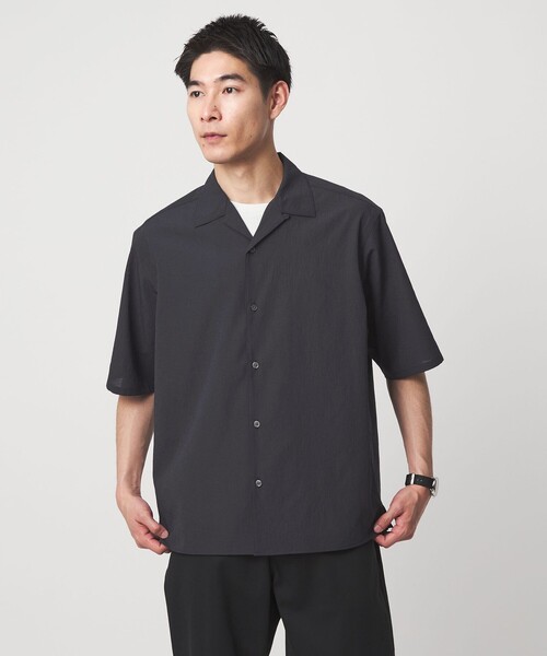 green label relaxing(グリーンレーベルリラクシング)の「ボイル メッシュ オープンカラー 半袖 シャツ -吸水速乾-(シャツ/ブラウス・メンズ・ダークグレー/モカ/ネイビー・M/L/XL/S)」の7枚目の写真