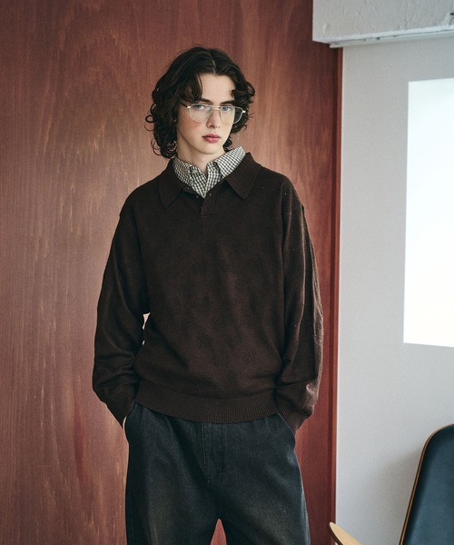 Elanque（エランク）の「Sheep Embroidery Knit Polo / ヒツジ柄編みニットポロ（ニット/セーター・メンズ・マスタード/チャコールグレー/ブラウン/グリーン・MEDIUM/LARGE）」の2枚目の写真